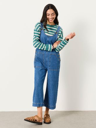 Fat Face FatFace Raffles Blue Denim Cropped Wide Leg Dungaree