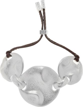 Reiss Ona Leather Cord Bracelet in Silver Tone /Brown at Nordstrom