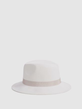 Reiss Ally Wool Fedora Hat, M & L, Cream