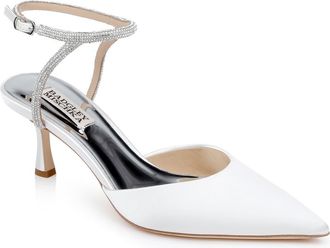 Badgley Mischka Autumn Pointed Toe Ankle Strap Pump in White Satin at Nordstrom, Size 5.5