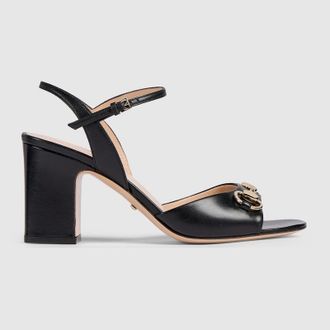 Gucci Womens Horsebit Sandal, Black, Leather