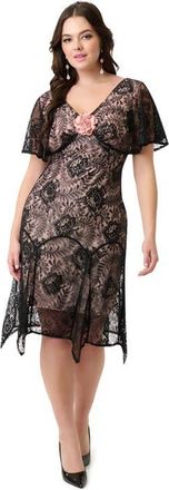 Unique Vintage 1920s Flutter Sleeve Flapper Dress in Black & Peach at Nordstrom, Size Medium