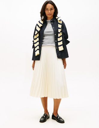 Tommy Hilfiger Womens Pleated Crepe Twill Midi Skirt - Beige - 4