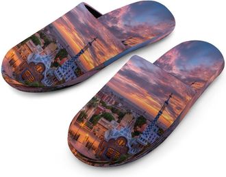 Generic Barcelona from Park Guell Sunset Mens Cozy Memory Foam Slippers Warm Cotton House Shoes Comfy Slipper for Indoor Outdoor