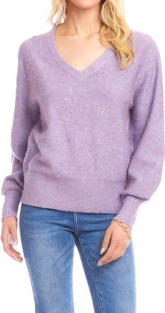 Karen Kane Shyla Sequin V-Neck Sweater In Lavender