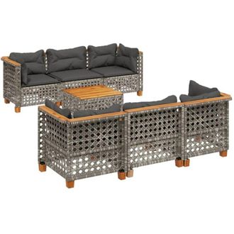 vidaXL Set De Sof&aacute;s De Jard&iacute;n Y Cojines 8 Piezas Rat&aacute;n Sint&eacute;tico Gris Vidaxl