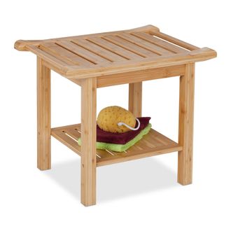 Relaxdays Banco Ba&ntilde;o Bamb&uacute;, Taburete Con Balda Adicional Y Asas, Banqueta Cocina O Pasillo, 45 X 55 X 40,5 Cm, Natural - Relaxdays