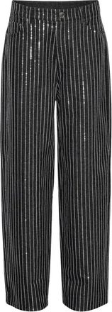 Rotate Sequin Twill Wide Pants met Sequin Strepen - Dames - Wijde Broeken - Zwart - W29 - Katoen - Broeken
