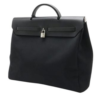 Herm&egrave;s Pre-owned Toile Officier Leather Herbag MM - Dames - Pre-owned - Zwart - Maat: ONE Size Leer