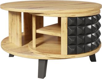 STILVORA Mesa De Centro Giratoria Con 2 Niveles Y Compartimento Oculto 360&deg;, Estilo Moderno, En Tablero De Part&iacute;culas, Natural