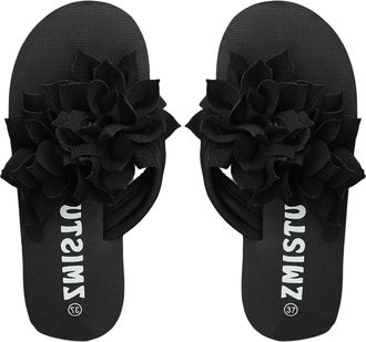 Generic Boho Flip Flops Womens Elegant Toe Separator Sandals with Flowers Flip Flops Summer Flat Beach Sandals Outdoor Summer Shoes Beach Pool Shoes Comfortab