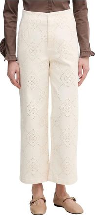DKNY Wijde broek - Dames - Wijde Broeken - Beige - XS - Katoen - Broeken