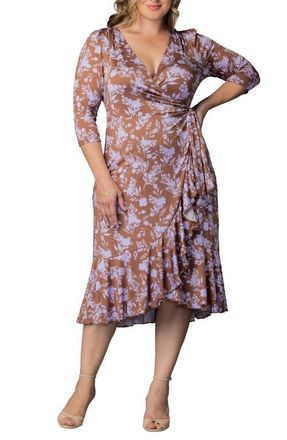 Kiyonna Flirty Flounce Wrap Dress in Lavender Florals at Nordstrom, Size 0X