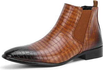 Generic Mens Chelsea Boots - Classic PU Slip on Dress Boots with Side Elastic Panels - Comfort Low Heel Ankle Boots,Brown,12 UK