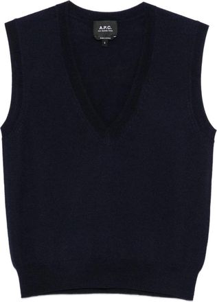 A.P.C. A.p.c. Truien - Dames - V-hals truien - Blauw - XS - Wol - Truien & Vesten