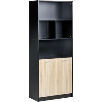 Beliani Estanter&iacute;a De 2 Puertas Estantes Abiertos Y Cerrados Librer&iacute;a Estilo Minimalista Aglomerado Marr&oacute;n/negro Zehna