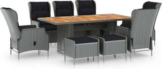 vidaXL Set Comedor Jard&iacute;n 9 Pzas Y Cojines Rat&aacute;n Sint&eacute;tico Gris Claro Vidaxl