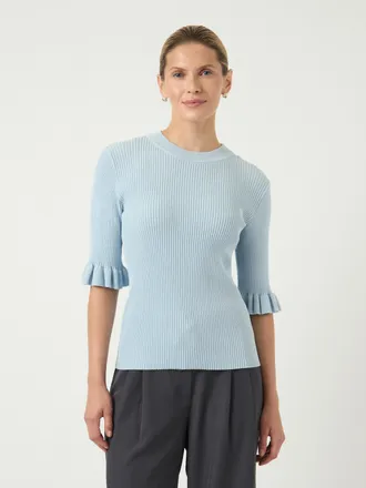 Y.A.S Rundhalspullover Y.A.S YASMIKLA SS KNIT TOP S. NOOS, Damen, Gr. XL, skyway, Strick, Obermaterial: 65% Viskose, 35% Nylon, unifarben, slim fit normal, 