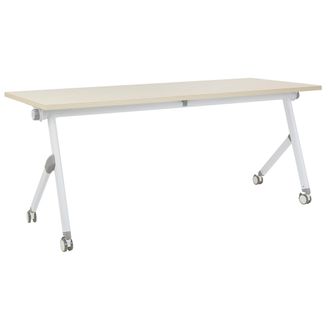 Beliani Escritorio Rectangular Moderno Plegable Con Ruedas Mesa M&oacute;vil Port&aacute;til Estructura Met&aacute;lica 180 X 60 Cm Madera Clara Y Blanco Bendi