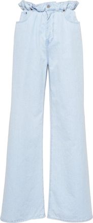 Miu Miu ruffled wide-leg jeans - women - Cotton/Cotton - 26 - Blue