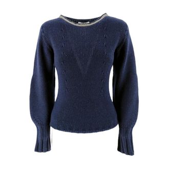 Fabiana Filippi Rondgebreide trui - Dames - Ronde hals truien - Blauw - M - Truien & Vesten