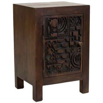 Wanderlust Deco Mesita De Noche De Madera Tallada Artesanal Marr&oacute;n 40x35x60h Cm