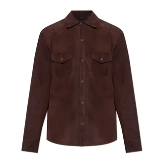 Eleventy Leather Jackets, male, Red, Size: XL Suede Shirt