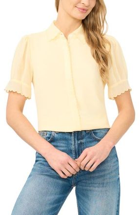 CeCe by Cynthia Steffe Scallop Trim Button-Up Shirt in Lemon Drop at Nordstrom, Size X-Large