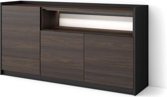 Skraut Home Skraut Home - Aparador Para Sal&oacute;n, Gran Capacidad De Almacenaje, 156x37x80cm, 3 Puertas, Led, Estilo Moderno, Roble Oscuro Y Negro