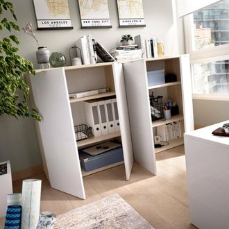 Dmora Armario Multiusos Ddijk, Mueble Bajo Multifuncional, Mueble Con 2 Puertas, 79x40h96 Cm, Blanco Y Roble - Dmora