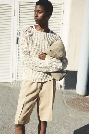 H&M Linen-blend Bermuda Shorts in Beige at Nordstrom, Size 16