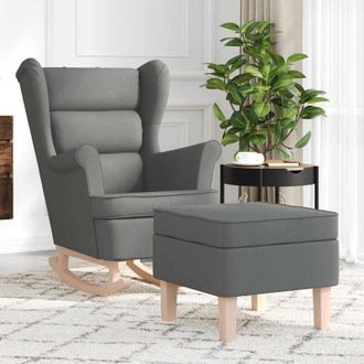 vidaXL Sill&oacute;n Mecedora Con Taburete Tela Gris Oscuro Vidaxl