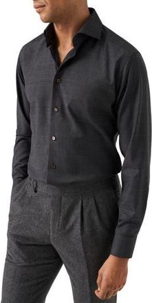 Eton Slim Fit Check Merino Wool Button-Up Shirt in Dark Grey at Nordstrom Rack, Size 17