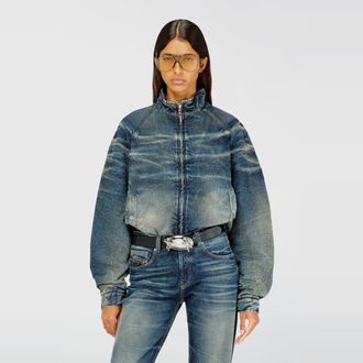 Diesel Padded jacket in dirty-effect creased denim - Denim Jackets - Woman - Blue