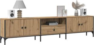 Berkfield Home TV Cabinet with Drawer Artisan Oak 200x25x44 cm Engineered Wood in Brown | Size: 200 x 25 x 44 cm