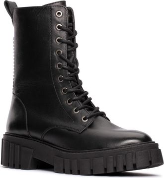 Clarks Page Lace Up Platform Leather Combat Boot in Black Leather at Nordstrom Rack, Size 9.5