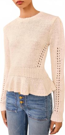 Ulla Johnson Aurelie Long Sleeve Peplum Pullover Sweater In Cowrie