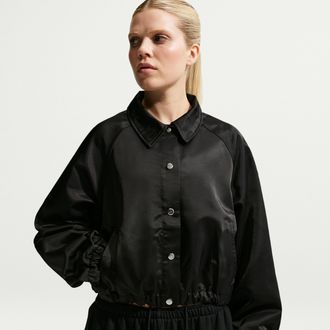 Nike Womens Nike Sportswear Oversized Satin Coaches Jacket in Black | IF0561-010