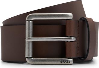 HUGO BOSS Lederg&uuml;rtel BOSS Joris Sz40, Herren, Gr. 110, braun (schwarz braun 203), Leder, unifarben, G&uuml;rtel Lederg&uuml;rtel, mit Logo auf der Dornschliesse