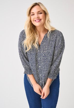Only Carmakoma Druckbluse ONLY CARMAKOMA CARRAYA 3/4 SHIRT WVN NOOS, Damen, Gr. 44, blau (night sky aop:loui leo), Web, Obermaterial: 100% Viskose, bedruckt, regular