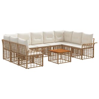 vidaXL Conjunto De Sof&aacute;s De Exterior 10 Pcs Natural Y Crema Poli&eacute;ster Vidaxl