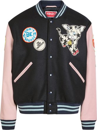 Kenzo Badges Appliqu&eacute;d Wool Varsity Jacket - Navy - S