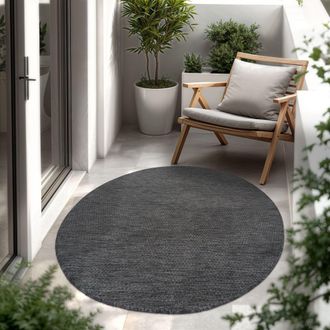 Paco Home Paco Home - Alfombra Exterior Interior Balc&oacute;n Terraza Alfombra Cocina Monocolor Jaspeado Antracita, &Oslash; 200 Cm Redon