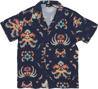 Dolly Noire Batik Bowling Shirt Zwart/Multi - Heren - Korte mouwen Overhemden - Veelkleurig - S - Overhemden