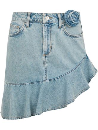 Liu Jo rose-appliqu&eacute; denim skirt - women - Cotton/Polyester/Cotton - 24 - Blue