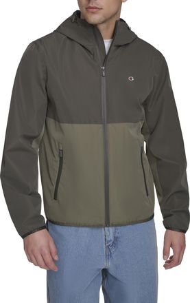 Champion Mens Performance Windbreaker Rain Jacket with Hood, Chambray Blue, S