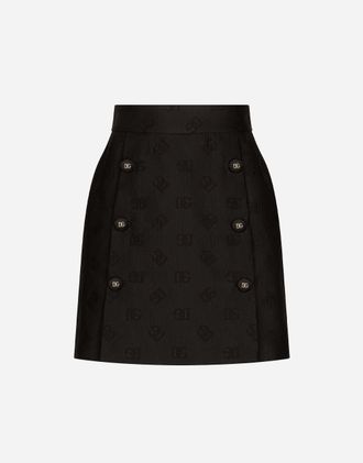 Dolce & Gabbana Jacquard Miniskirt With All-over Dg Logo - Woman Skirts Black 36