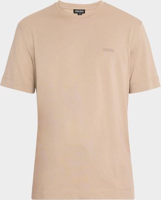 Ermenegildo Zegna Mens Heather Cotton T-Shirt with Embroidered Logo