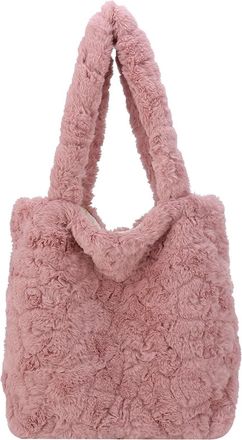 Generic Womens Plush Bags Women Shoulder Handbags Fluffy Autumn Winter Clutch Handbag Soft Plush Solid Portable Travel Purse For Ladies Girl(Pink)