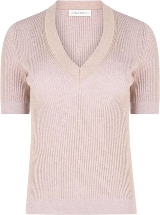 Nina Ricci V-neck knit top - women - Cotton - S - Pink